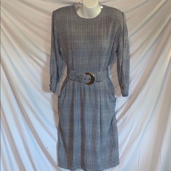 Vtg 80s/90s Cimmaron Dress blue/white plaid 👗 - Picture 1 of 8